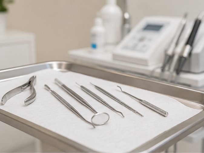 Sterilisierte Instrumente auf dem Tablett